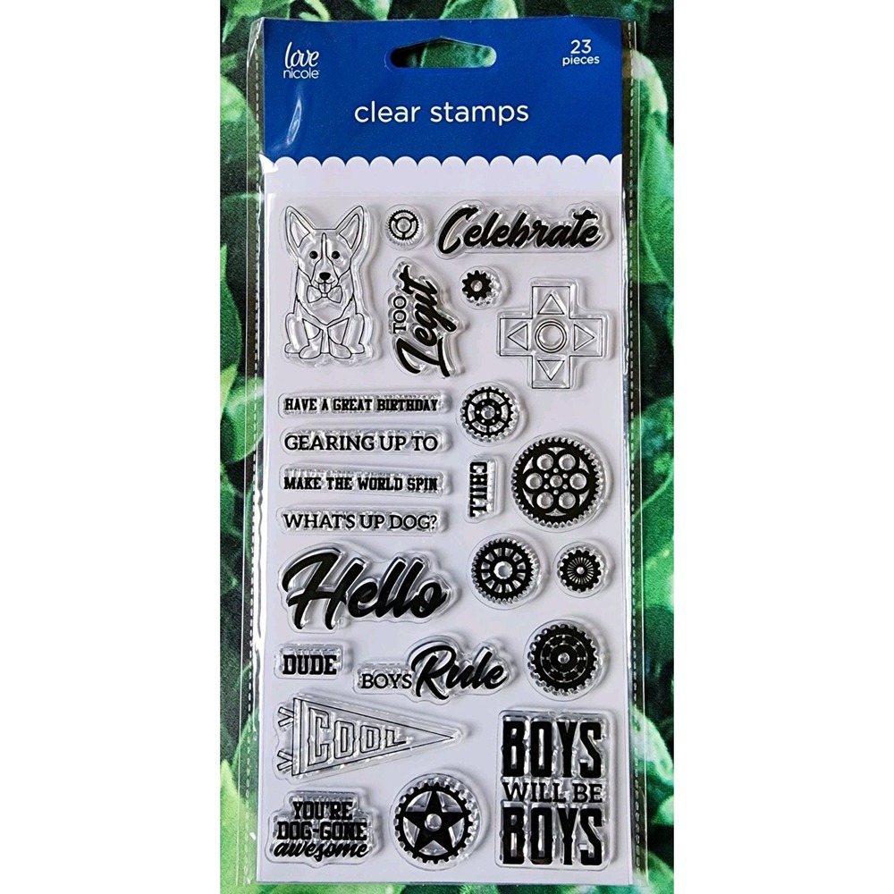 Love Nicole Clear Stamp Set -  Words & Phrases Celebrate Hello Boys Dude